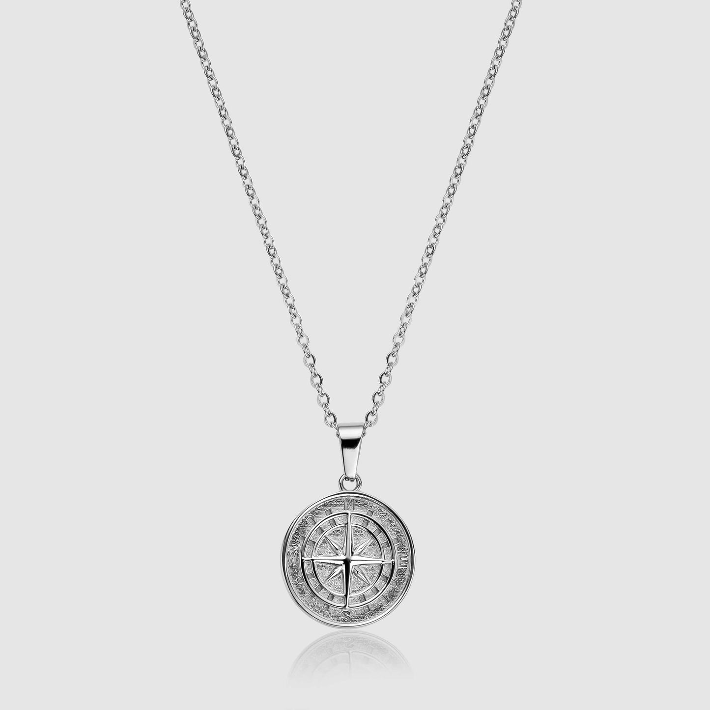 Stylish Silver Compass Pendant Necklace